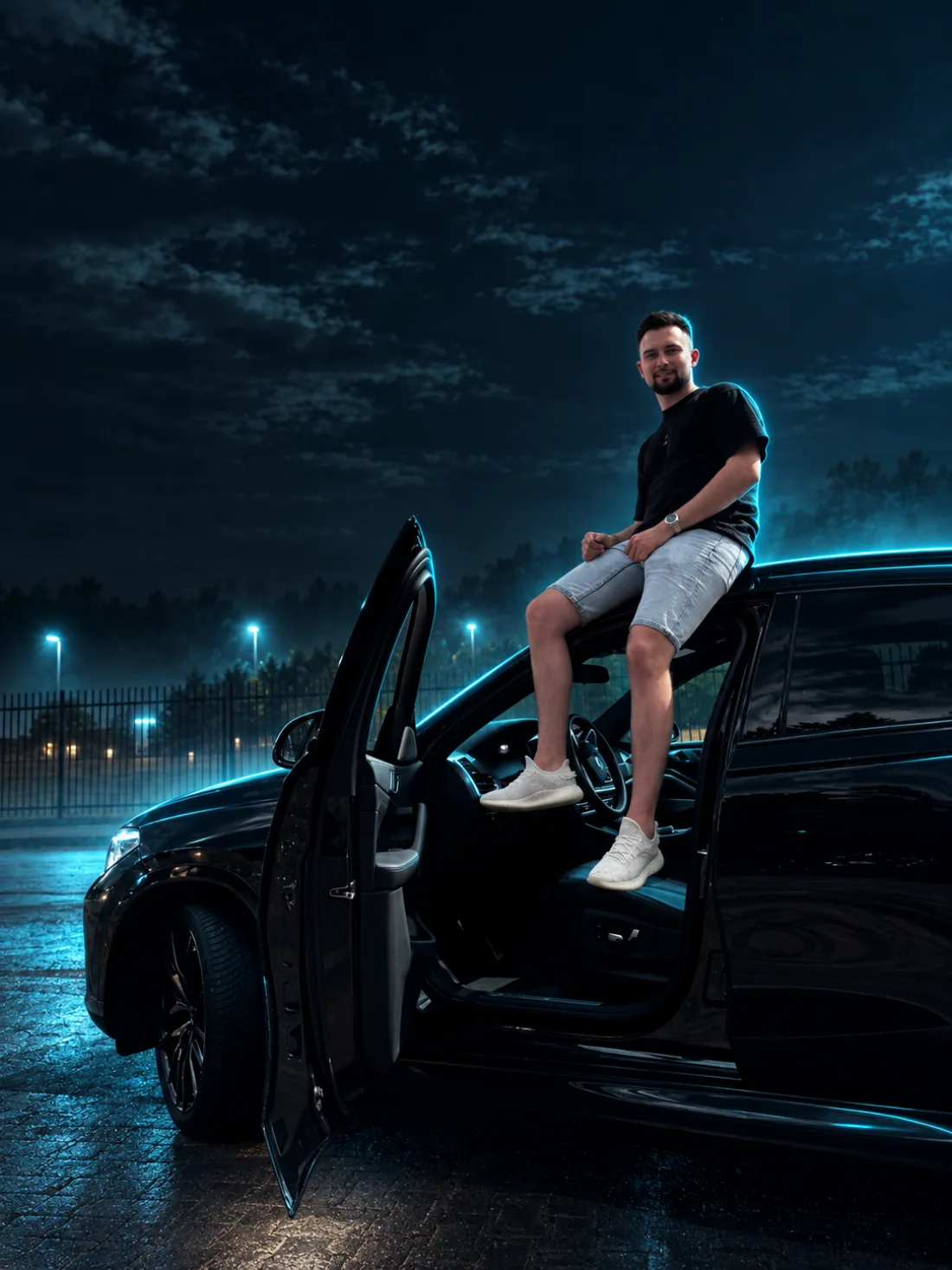 Ruslan مع سيارته BMW، صورة شخصية أعيدت معالجتها لـNO LIMITS PHONK