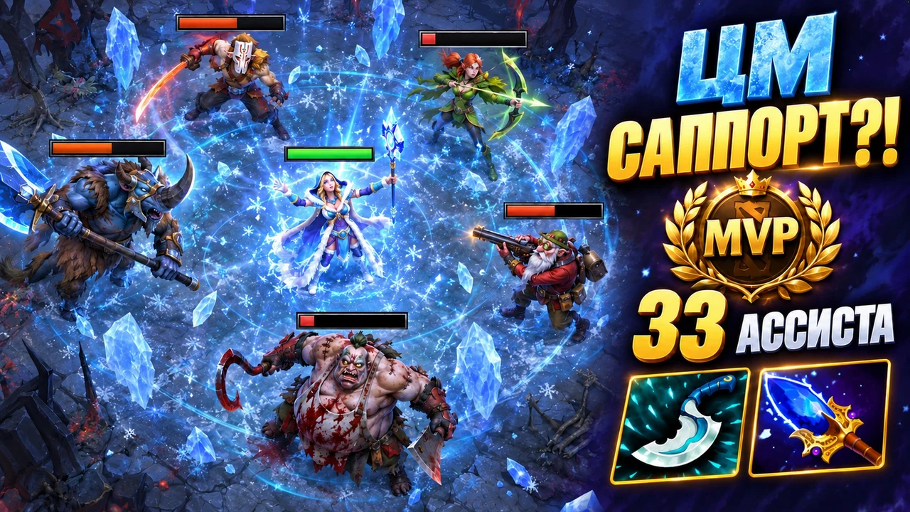 Crystal Maiden support: 3 kills, 33 assists and MVP
