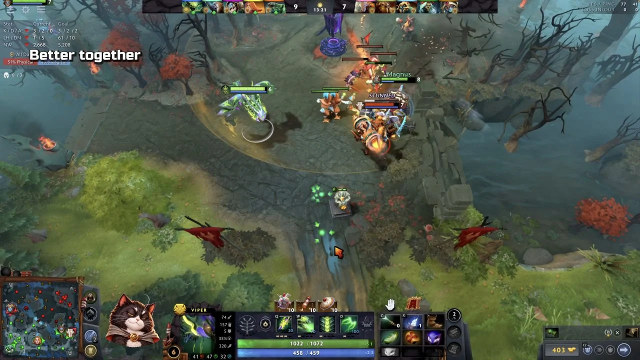 Gameplay frame from the OOPS DOTA Viper support match, with NO LIMITS PHONK music